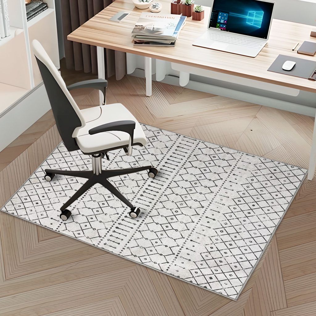 Office Chair Mat for Hardwood Floor, Non-Slip Desk Chair Mat, Cream Geometry